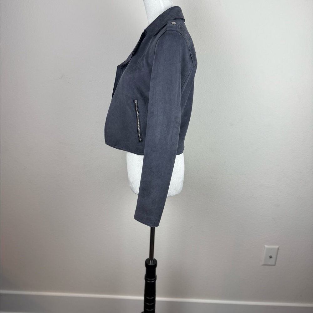 Anthropologie Women's Faux Suede Moto Jacket Gray Size S Zip Pockets - Picture 6 of 11